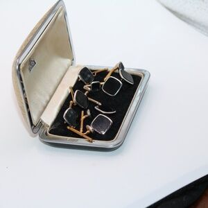 Platinum Clad Black  Tuxedo Stud Set with Cuff links Complete 10 Piece Set
